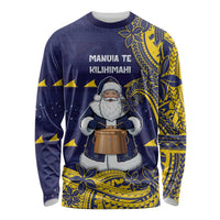 Tokelau Christmas Long Sleeve Shirt Santa With Tuluma Xmas Tribal Waves - Polynesian Pride