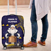 Tokelau Christmas Luggage Cover Santa With Tuluma Xmas Tribal Waves - Polynesian Pride