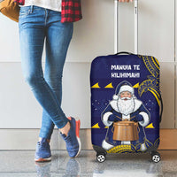Tokelau Christmas Luggage Cover Santa With Tuluma Xmas Tribal Waves - Polynesian Pride