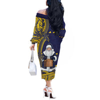 Tokelau Christmas Off The Shoulder Long Sleeve Dress Santa With Tuluma Xmas Tribal Waves DT05 - Polynesian Pride