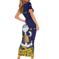 Tokelau Christmas Short Sleeve Bodycon Dress Santa With Tuluma Xmas Tribal Waves DT05 - Polynesian Pride
