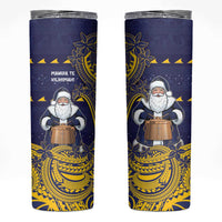 Tokelau Christmas Skinny Tumbler Santa With Tuluma Xmas Tribal Waves - Polynesian Pride