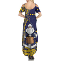 Tokelau Christmas Summer Maxi Dress Santa With Tuluma Xmas Tribal Waves DT05 - Polynesian Pride