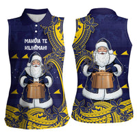 Tokelau Christmas Women Sleeveless Polo Shirt Santa With Tuluma Xmas Tribal Waves - Polynesian Pride