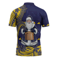 Tokelau Christmas Zipper Polo Shirt Santa With Tuluma Xmas Tribal Waves DT05 - Polynesian Pride