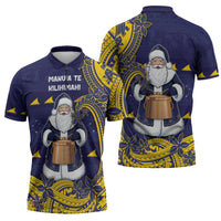 Tokelau Christmas Zipper Polo Shirt Santa With Tuluma Xmas Tribal Waves DT05 - Polynesian Pride
