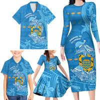 Tuvalu Christmas Family Matching Long Sleeve Bodycon Dress and Hawaiian Shirt Dolphins Santa Xmas Tribal Waves - Polynesian Pride