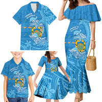 Tuvalu Christmas Family Matching Mermaid Dress and Hawaiian Shirt Dolphins Santa Xmas Tribal Waves DT05 - Polynesian Pride