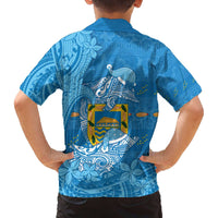 Tuvalu Christmas Family Matching Off The Shoulder Long Sleeve Dress and Hawaiian Shirt Dolphins Santa Xmas Tribal Waves - Polynesian Pride