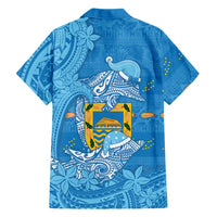 Tuvalu Christmas Family Matching Off The Shoulder Long Sleeve Dress and Hawaiian Shirt Dolphins Santa Xmas Tribal Waves DT05 - Polynesian Pride
