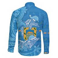 Tuvalu Christmas Family Matching Off The Shoulder Long Sleeve Dress and Hawaiian Shirt Dolphins Santa Xmas Tribal Waves - Polynesian Pride