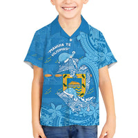 Tuvalu Christmas Family Matching Off Shoulder Maxi Dress and Hawaiian Shirt Dolphins Santa Xmas Tribal Waves DT05 Son's Shirt Blue - Polynesian Pride