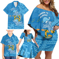Tuvalu Christmas Family Matching Off Shoulder Short Dress and Hawaiian Shirt Dolphins Santa Xmas Tribal Waves DT05 - Polynesian Pride