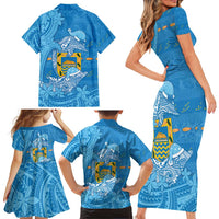 Tuvalu Christmas Family Matching Short Sleeve Bodycon Dress and Hawaiian Shirt Dolphins Santa Xmas Tribal Waves DT05 - Polynesian Pride