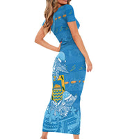 Tuvalu Christmas Family Matching Short Sleeve Bodycon Dress and Hawaiian Shirt Dolphins Santa Xmas Tribal Waves DT05 - Polynesian Pride