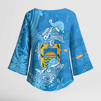 Tuvalu Christmas Kimono Sleeve Blouse Dolphins Santa Xmas Tribal Waves - Polynesian Pride