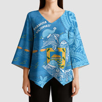 Tuvalu Christmas Kimono Sleeve Blouse Dolphins Santa Xmas Tribal Waves - Polynesian Pride