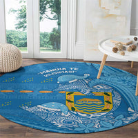 Tuvalu Christmas Round Carpet Dolphins Santa Xmas Tribal Waves - Polynesian Pride