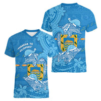 Tuvalu Christmas Women V-Neck T-Shirt Dolphins Santa Xmas Tribal Waves DT05 - Polynesian Pride