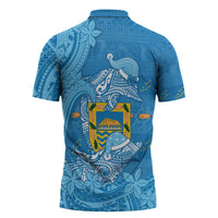 Tuvalu Christmas Zipper Polo Shirt Dolphins Santa Xmas Tribal Waves - Polynesian Pride