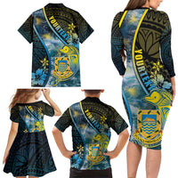 Personalised Tuvalu Family Matching Long Sleeve Bodycon Dress and Hawaiian Shirt Dolphin On The Waves