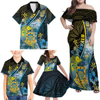 Personalised Tuvalu Family Matching Off Shoulder Maxi Dress and Hawaiian Shirt Dolphin On The Waves
