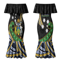 South Sea Islanders And Solomon Islands Couples Matching Mermaid Dress and Long Sleeve Button Shirt Solomons Coat Of Arms And Southern Cross DT05 - Polynesian Pride