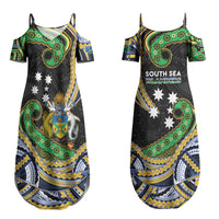 South Sea Islanders And Solomon Islands Couples Matching Summer Maxi Dress and Long Sleeve Button Shirt Solomons Coat Of Arms And Southern Cross DT05 - Polynesian Pride