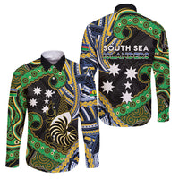 South Sea Islanders And New Caledonia Family Matching Long Sleeve Bodycon Dress and Hawaiian Shirt Nautilus Shell Southern Cross Tribal Pattern DT05 Dad's Shirt - Long Sleeve Black - Polynesian Pride