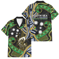 South Sea Islanders And New Caledonia Family Matching Puletasi and Hawaiian Shirt Nautilus Shell Southern Cross Tribal Pattern DT05 Dad's Shirt - Short Sleeve Black - Polynesian Pride