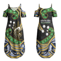 South Sea Islanders And New Caledonia Family Matching Summer Maxi Dress and Hawaiian Shirt Nautilus Shell Southern Cross Tribal Pattern DT05 Mom's Dress Black - Polynesian Pride