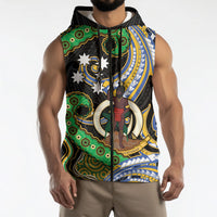 South Sea Islanders And Vanuatu Sleeveless Zip Hoodie Boar Tusk Warrior Southern Tribal Pattern DT05 - Polynesian Pride