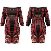 Custom Aotearoa Ngai Te Rangi Family Matching Off The Shoulder Long Sleeve Dress and Hawaiian Shirt New Zealand Traditional Maori Pattern DT05 Mom's Dress Red - Polynesian Pride