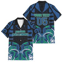 Custom Aotearoa Ngati Ranginui Family Matching Off Shoulder Maxi Dress and Hawaiian Shirt New Zealand Traditional Maori Pattern DT05 Dad's Shirt - Short Sleeve Navy - Polynesian Pride