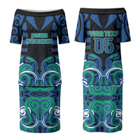 Custom Aotearoa Ngati Ranginui Family Matching Puletasi and Hawaiian Shirt New Zealand Traditional Maori Pattern DT05 Mom's Dress Navy - Polynesian Pride