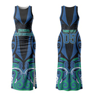Custom Aotearoa Ngati Ranginui Family Matching Tank Maxi Dress and Hawaiian Shirt New Zealand Traditional Maori Pattern DT05 Mom's Dress Navy - Polynesian Pride