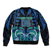 Custom Aotearoa Ngati Ranginui Sleeve Zip Bomber Jacket New Zealand Traditional Maori Pattern DT05 - Polynesian Pride
