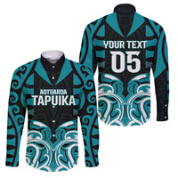 Custom Aotearoa Tapuika Family Matching Off Shoulder Maxi Dress and Hawaiian Shirt New Zealand Traditional Maori Pattern DT05 Dad's Shirt - Long Sleeve Teal - Polynesian Pride