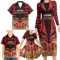 Custom Aotearoa Ngati Maru Family Matching Long Sleeve Bodycon Dress and Hawaiian Shirt New Zealand Traditional Maori Pattern DT05 - Polynesian Pride