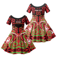 Custom Aotearoa Ngati Maru Family Matching Off Shoulder Maxi Dress and Hawaiian Shirt New Zealand Traditional Maori Pattern DT05 Daughter's Dress Red - Polynesian Pride