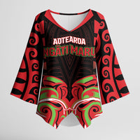 Custom Aotearoa Ngati Maru Kimono Sleeve Blouse New Zealand Traditional Maori Pattern DT05 Female Red - Polynesian Pride