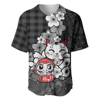 Black Palaka Hawaiian And Japanese Baseball Jersey Maneki Neko And Sakura Bloom
