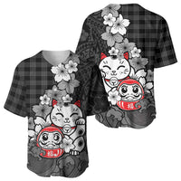 Black Palaka Hawaiian And Japanese Baseball Jersey Maneki Neko And Sakura Bloom