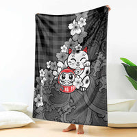 Black Palaka Hawaiian And Japanese Blanket Maneki Neko And Sakura Bloom