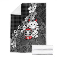 Black Palaka Hawaiian And Japanese Blanket Maneki Neko And Sakura Bloom