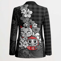 Black Palaka Hawaiian And Japanese Blazer Maneki Neko And Sakura Bloom
