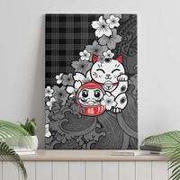 Black Palaka Hawaiian And Japanese Canvas Wall Art Maneki Neko And Sakura Bloom
