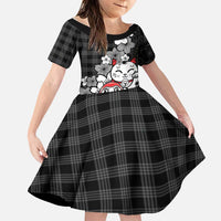 Black Palaka Hawaiian And Japanese Family Matching Mermaid Dress and Hawaiian Shirt Maneki Neko And Sakura Bloom