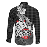 Black Palaka Hawaiian And Japanese Family Matching Off Shoulder Maxi Dress and Hawaiian Shirt Maneki Neko And Sakura Bloom