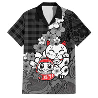 Black Palaka Hawaiian And Japanese Family Matching Summer Maxi Dress and Hawaiian Shirt Maneki Neko And Sakura Bloom